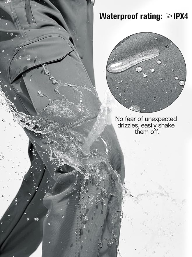 FREE SOLDIER Men's Outdoor Softshell Fleece Lined Cargo Pants Snow Ski Hiking Pants with Belt