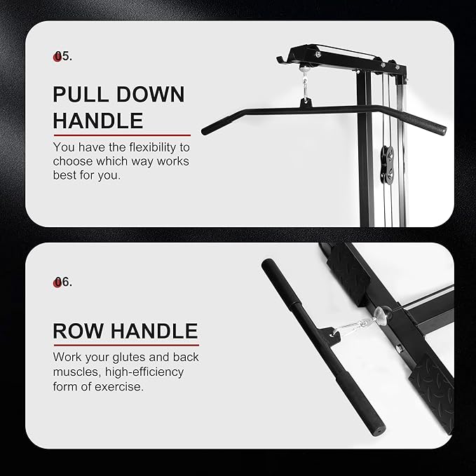 LAT All-in-one Machine with High and Low Pulley Station, LAT PullDown and LAT Row Cable Machine, LAT Tower with Adjustable Leg Support for Home Gym Total Body Training