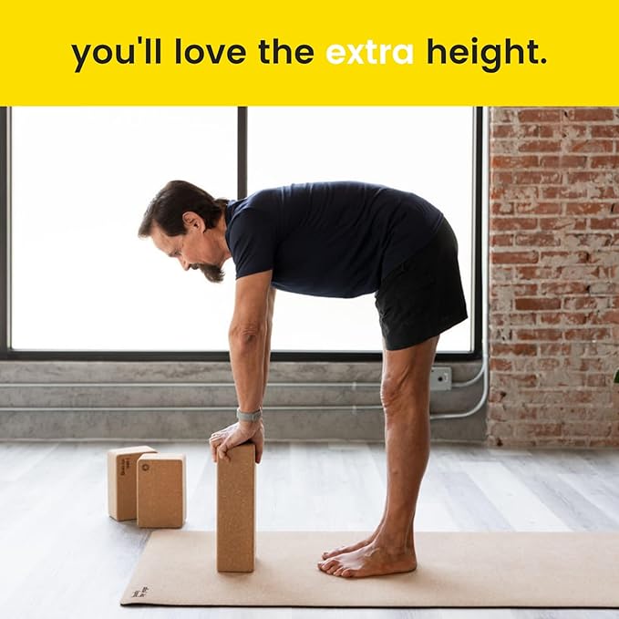 Premium Cork Yoga Blocks - Extra Large Yoga Block 2-Pack or Extra Tall 1-Pack for Inflexible Yogis | Natural, High-Density Cork for Superior Support & Stability | Optional Yoga Strap & Gift Box