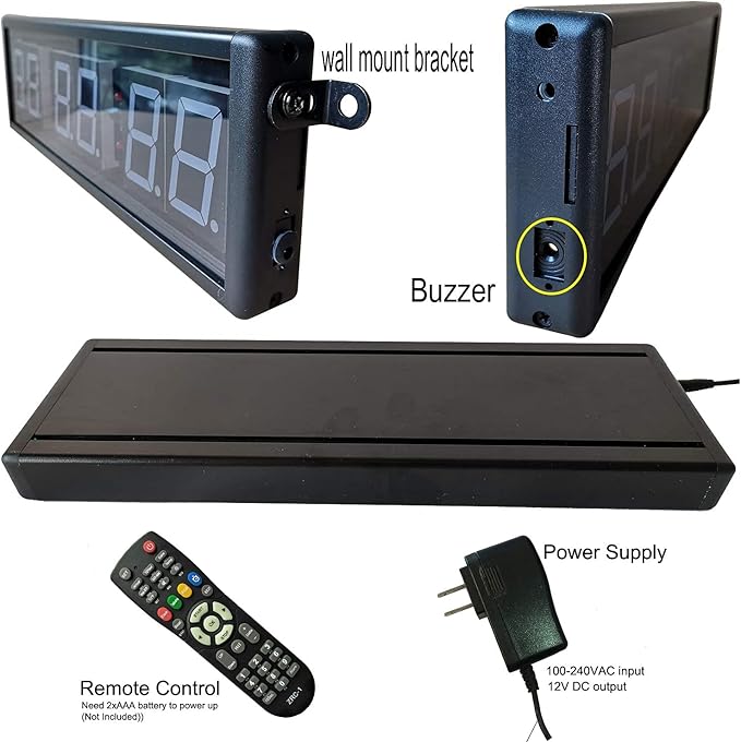 Large Interval Gym Clock for Workouts Size 20x4.7in. Operated by Remote Control