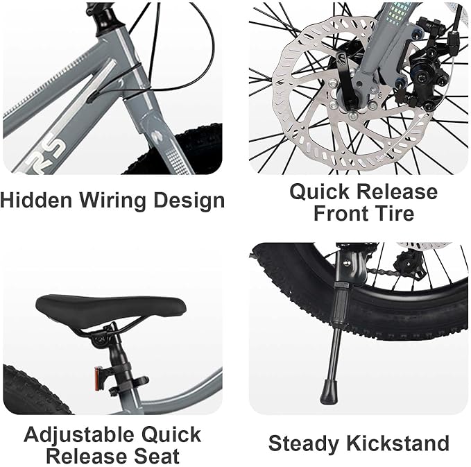 Glerc Mars Kids Mountain Bike, 20 24 Inch Fat Tire Bike for Teen Ages 6-14 Year Old, Bicycle with 2.8-Inch Wide Tires and 6 Speed Drivetrain, Multiple Colors