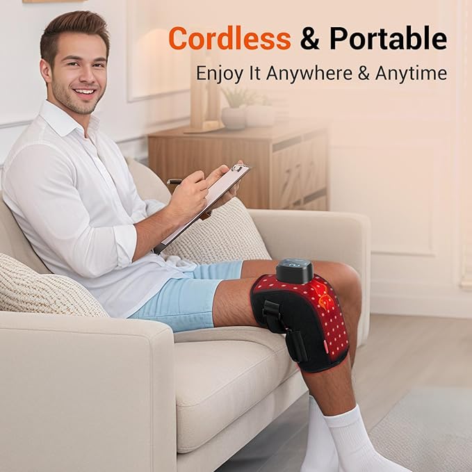Comfytemp 3D Red Light Therapy Knee Wrap with Vibration Massage, Cordless 5000mAh Heated Knee Massager for Pain Relief, Gifts for Women Men, 660nm&850nm Near Infrared Light Brace for Knee Joint