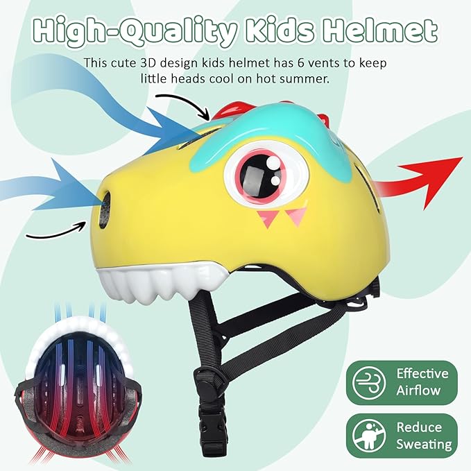 Dinosaur Bike Helmet for 1-3-5-8 Toddler Baby Kids, Lightweight Bicycle Helmet for Cycling Skateboard Roller Skate & Multi-Sports,2 Sizes for Boys and Girls