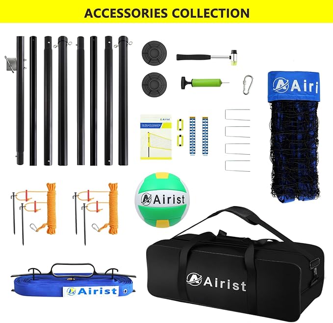 Heavy Duty Volleyball Net Outdoor with Steel Anti-Sag System, Adjustable Aluminum Poles, Professional Volleyball Nets Set for Backyard and Beach, Volleyball and Carrying Bag