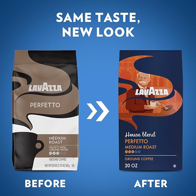 Lavazza Perfetto Ground Coffee Blend, Dark Roast, 20 Ounce, Value Pack, Caramel flavor with Dark and Velvety Texture, 100% Arabica