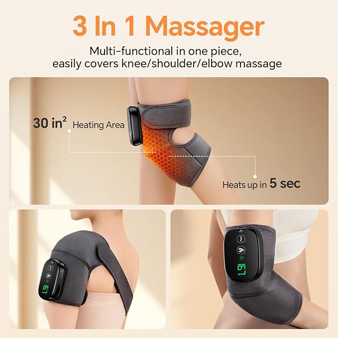 Foot Massager with Heat, Knee Shoulder Elbow 3 in 1 Feet Massager, Heated Knee Massager, Shoulder Massager with Heat Vibration, 210 mins Battery, Cordless Portable, Touchscreen Control