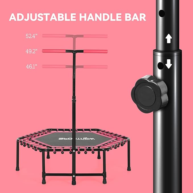 Soozier 45" Rebounder Trampoline for Adults, Mini Trampoline Indoor with Colorful LED Lights and Adjustable Handle, Quiet and Safe Bungee Rebounder