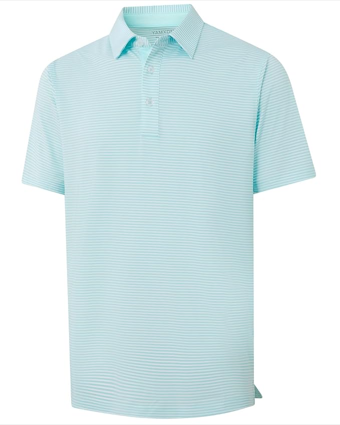 Golf Shirts for Men - Moisture Wicking Short Sleeve Performance Sport Casual Striped Collared Mens Polo Shirt