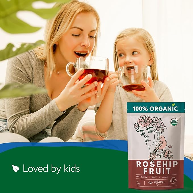 Rosehip Tea Organic (8oz.) – Dried Rose Hip Fruit Whole – Source of Vitamin C from Food