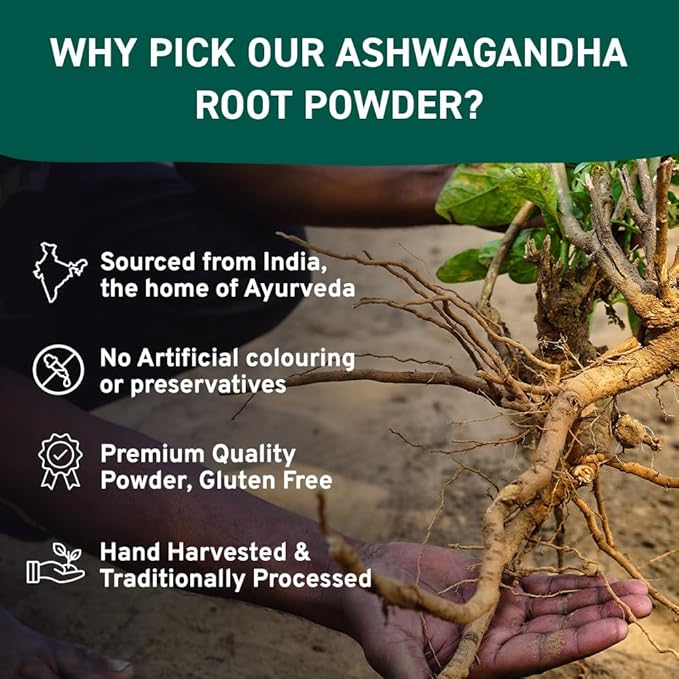 HANDPICK Ashwagandha Root Powder (397g/14oz) No Fillers, No Additives | Finest Grade A Root Powder - Withania Somnifera | Non-GMO & Raw from India
