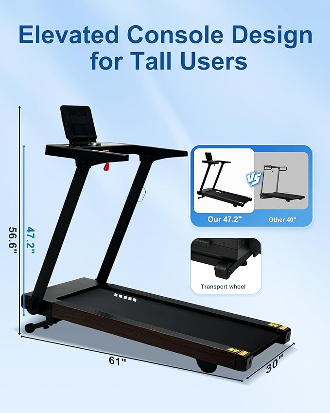 Foldable Treadmill with Auto Incline - 4 Hp 18.9 Inch Wide Treadmills for Home Seniors, 400 Lb Capacity, Backlit Knob Led Display, Shock Absorbent, Bluetooth App and Speaker, 12 Mph Speed