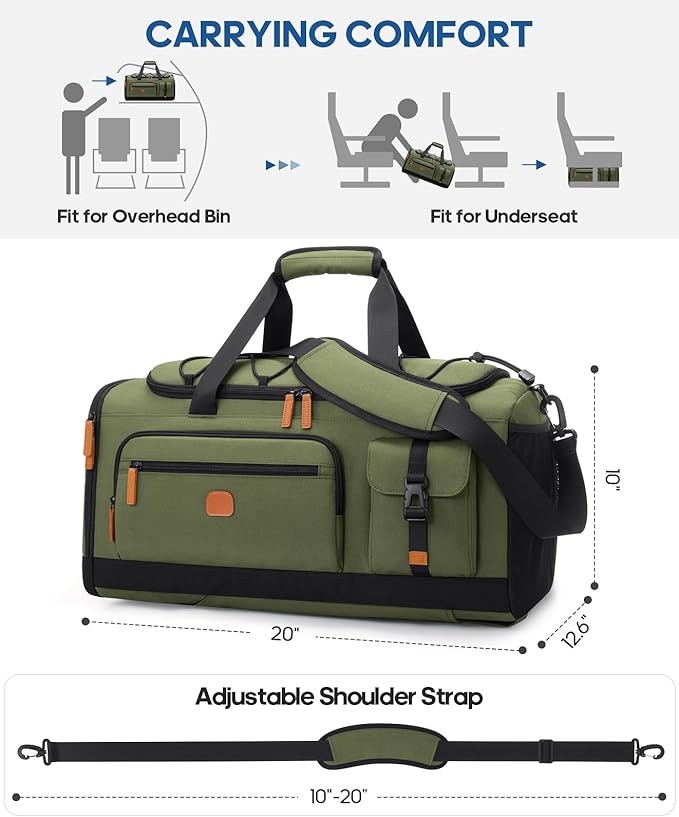 Gym Bag for Men and Women with Shoe & Laptop Compartment, 3-in-1 Sports Travel Duffel Bag Anti-Theft Weekender Carry-On Backpack for Airplane & Workout, Overnight Travel Bag,35L (Green, Medium)