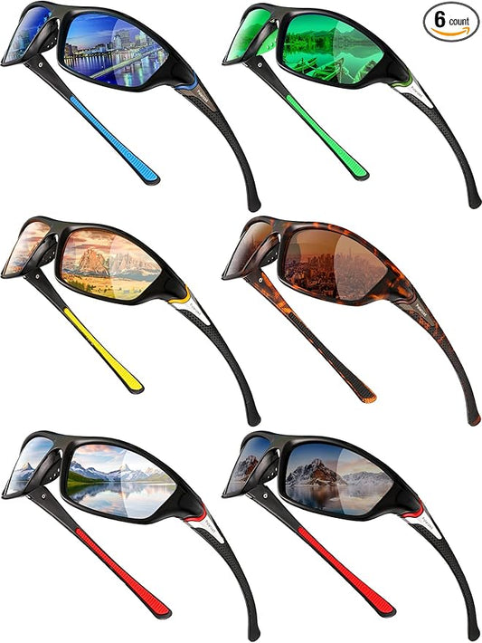 Frienda 6 Pack Polarized Sport Sunglasses for Men Multipack Fit over Glasses Pack Lot Set Men's Sport Fishing Eyeglasses