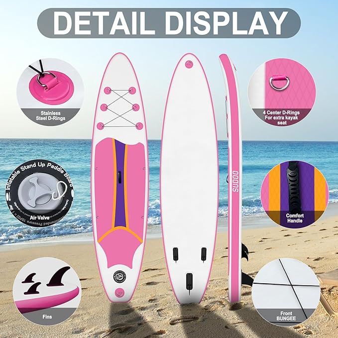 Inflatable Stand Up Paddle Board 10‘x30‘‘- Ultra-Light SUP with Backpack, Pump, Paddle, Coil Leash, 3 Fins, Repair Kit, Stable Design, Non-Slip EVA Deck for Adults & Youth