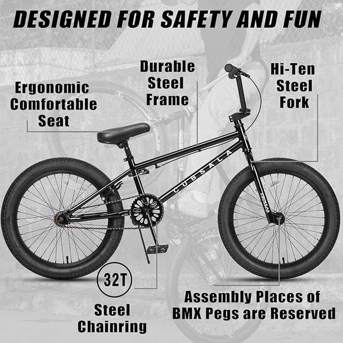 Freestyle BMX Bike, 18 20 Inch Kids Bicycle for 5-13 Years Old Kids and Beginner Level Rider, Multiple Colors