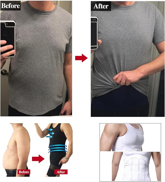 GKVK Mens Slimming Body Shaper Vest Shirt Abs Abdomen Slim