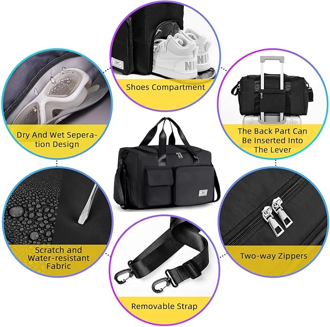 FIORETTO Women's Gym Duffle Bag with Shoes Compartment, 37L Capacity, Ideal for Travel, Gym, Sports, Duffel, Weekender