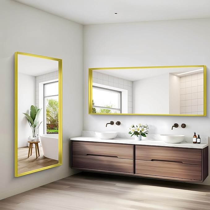 Gold Bathroom Mirror, 72x30 Inch Rectangular Framed Mirror, Large Wall Mounted Bathroom Vanity Mirror Over Sink for Bedroom,Restroom, Living Room, Hangs Vertically or Horizontally
