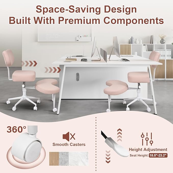 Meditation Chair Cross Legged ADHD Office Chair for Adults with Wheels Ergonomic Back Support and Leg Rest for Multi Position Criss Cross Sitting Kneeling and Yoga Height Adjustable, Leather Style