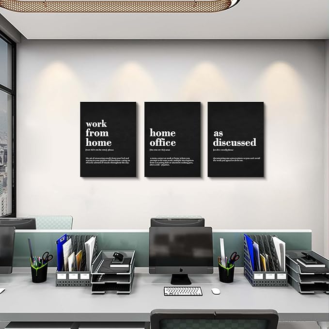 Framed Office Decor Canvas Wall Art Positive Quote - Office Black Large Wall Art, Quotes Poster, Positive Motivational Artwork Set of 3 Prints, Inspirational Wall Art Painting