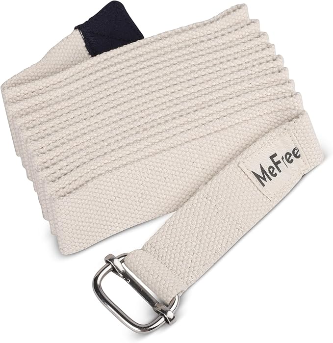 MeFree Organic Cotton Workouts Unisex Yoga Straps Belt - Exercise & Fitness for Stretching all Asanas - Strong Strap with Metal Sliding Bar Buckle