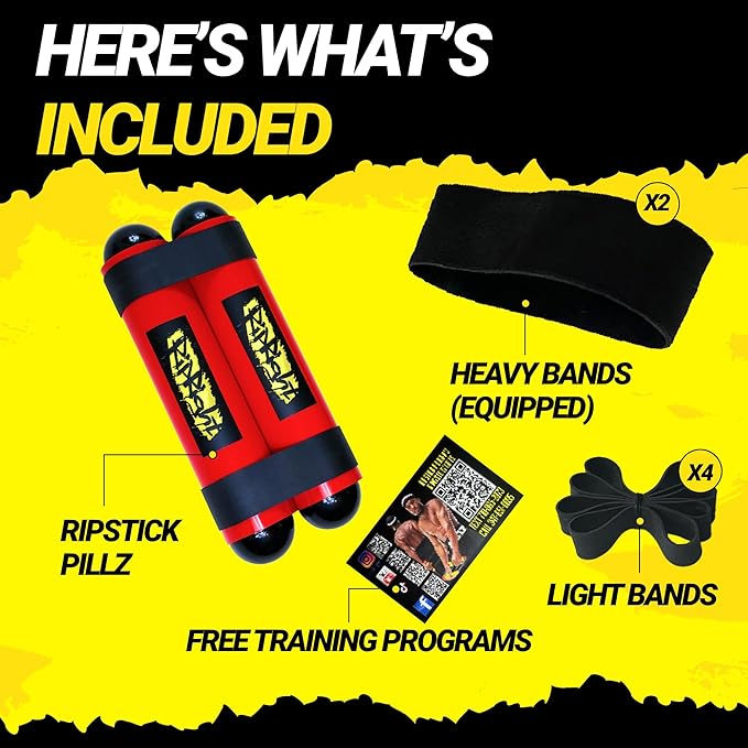 Premium RipStick Pillz, Workout Equipment for Joint Rehab, Shoulder Strength, Resistance Training, and Muscle Building, with 6 Adjustable Resistance Bands