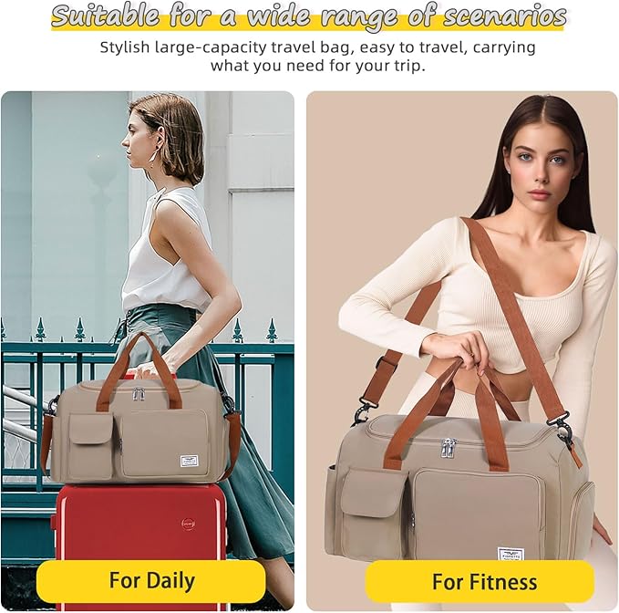 FIORETTO Women's Gym Duffle Bag with Shoes Compartment, 37L Capacity, Ideal for Travel, Gym, Sports, Duffel, Weekender