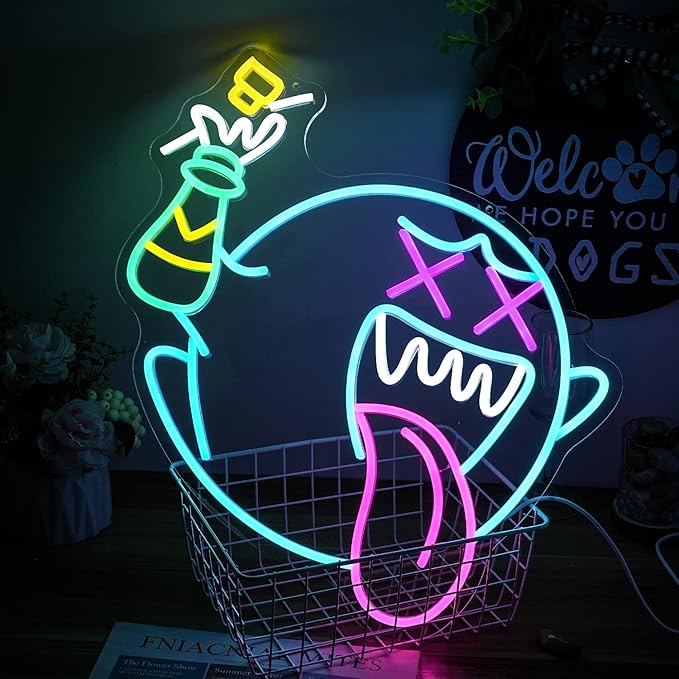 Ghost Neon Sign for Wall Decor Ghost Face Neon Light Gaming Led Neon Signs Colorful LED Neon Lights for Gaming Zone Man Cave Bedroom Decoration
