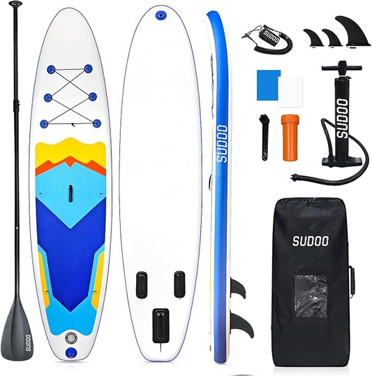 Inflatable Stand Up Paddle Board 10‘x30‘‘- Ultra-Light SUP with Backpack, Pump, Paddle, Coil Leash, 3 Fins, Repair Kit, Stable Design, Non-Slip EVA Deck for Adults & Youth