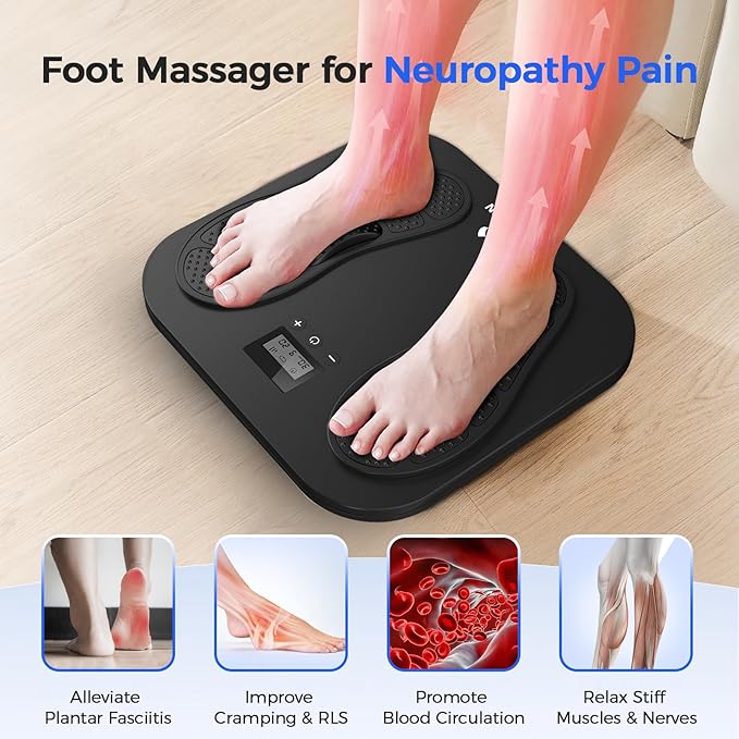 Foot Massager for Neuropathy, Rechargeable TENS EMS Foot Stimulator with 10 Modes 20 Intensities, Feet Circulation Stimulator for Neuropathy, Plantar Fasciitis, Gifts for Mom Dad