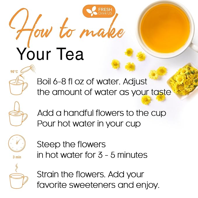 FreshDrinkUS, Premium 5oz Chrysanthemum Flowers, 100% Natural & Pure Chrysanthemum Flower Dried, Chrysanthemum Herbal Tea, No Additives, No Caffeine, Vegan