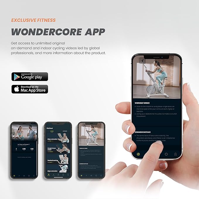 WONDER CORE Indoor Cycling Exercise Bike, WONDERCISE Bike - 13.2LB Flywheel, 32-Level Resistance, Silent Belt Drive, Bluetooth Connectivity, Tablet Holder, Adjustable Seat/Handlebars (White)