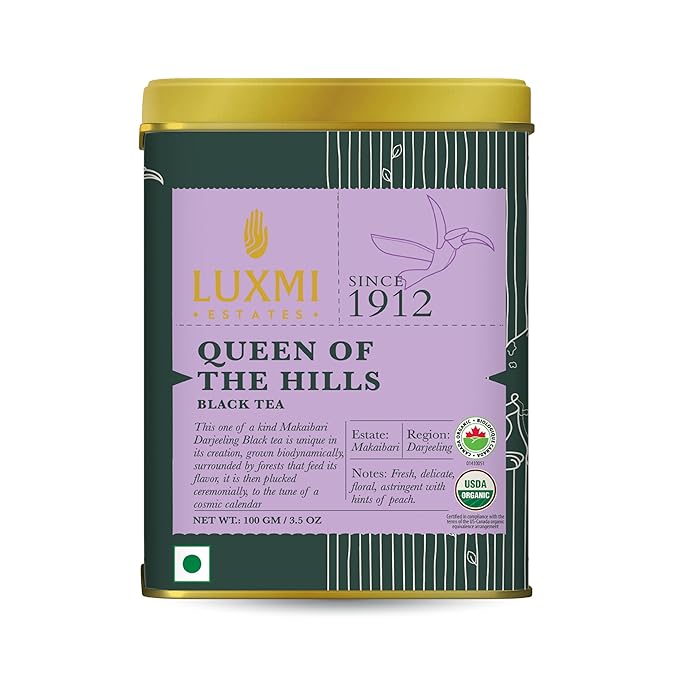 Luxmi Estates - Queen of the Hills - Organic Black Tea - Loose Leaf - 100g (50 Cups) | Freshly Harvested Organic Makaibari Darjeeling Tea | Best Natural Flavor Tea The World Has To Offer