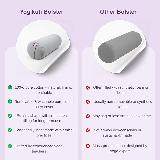 Yogikuti Iyengar Yoga Bolster for Restorative Yoga and Meditation – Lightweight Cotton Support Pillow with Handle for Easy Carry, Versatile for Pose Modification, Balance, Back Relief, and Relaxation