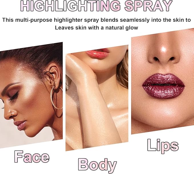 Hair and Body Glitter Spray, Holographic Glitter Highlighter Powder, Face Body Clothes Shiny Glitter, Loose Shimmer Hairspray Festival Rave Prom Accessories (Gold)