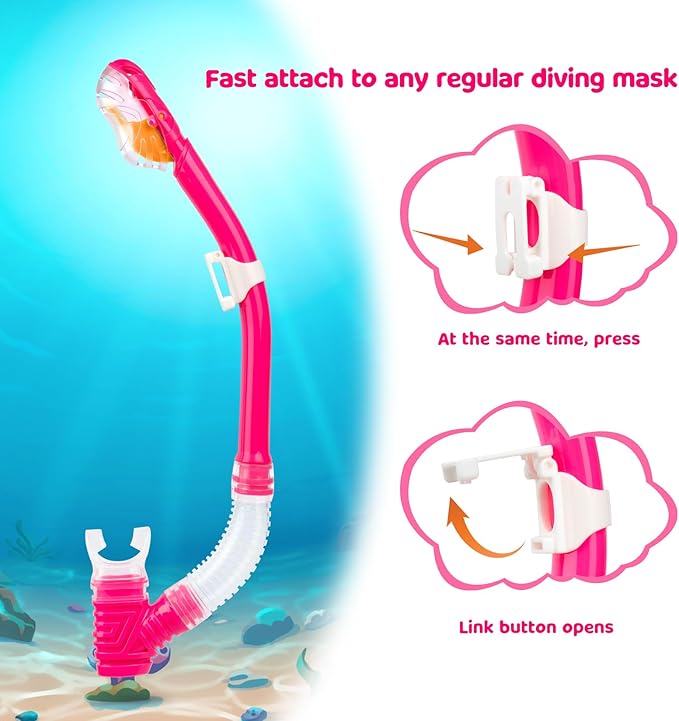 Dry Snorkel for Kids, Ultimate Snorkel Tube for Snorkeling, Freediving & Swimming, Easy-Breath Technology, Top-Mounted Dry Valve & Food-Grade Silicone Mouthpiece