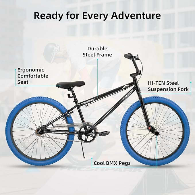 JOYSTAR Brockway Freestyle Kids BMX Bikes 20" 24" Kids Bicycles for 6-14 Years Old Boys Girls and Beginner-Level Riders 2 Pegs Multiple Colors