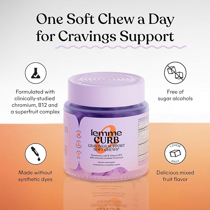 Lemme Curb Cravings Soft Chews - Manage Appetite, Support Metabolism & Lean Body w/Clinically Studied Chromium, Gymnema & B12 for Healthy Weight Management, Mixed Berry