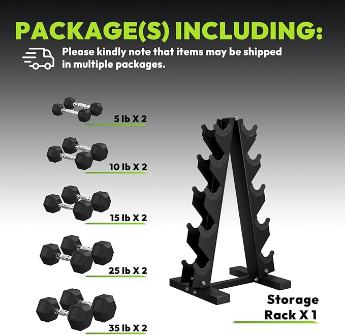 Hex Dumbbell Sets with Rack, 60-550 lb Rubber Encased Exercise & Fitness Dumbbells Set with Rack Option, Hand Weight for Strength Training, Weight Dumbbells