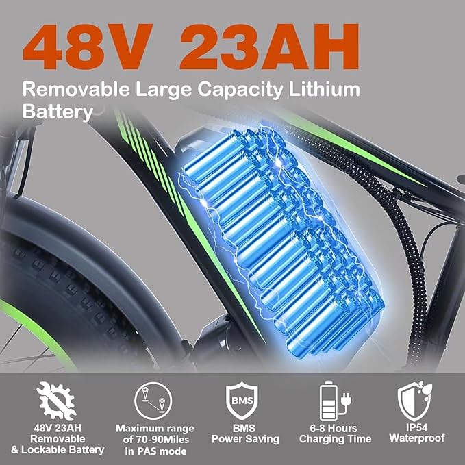 Electric Bike for Adults,39MPH/36MPH-100 Miles/90 Miles（3000W/2000W） Electric Bicycle with 52V/48V/23Ah Battery, 26''Fat Tire Fast E-Bike