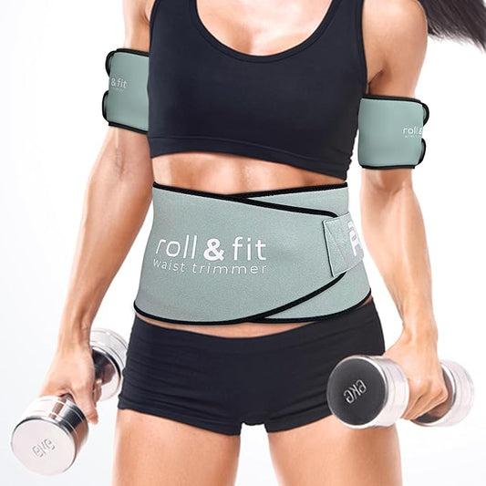 Roll & Fit Waist and Arm Trimmer for Women and Men – Back Support, Lightweight Sauna Sweat Belt and Arm Bands for Fat Burn