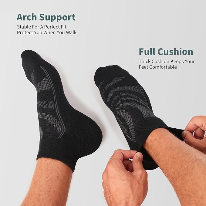Lapulas 6 Pack Men's Ankle Socks with Cushion, Cotton Quarter Socks for Sport Training Running