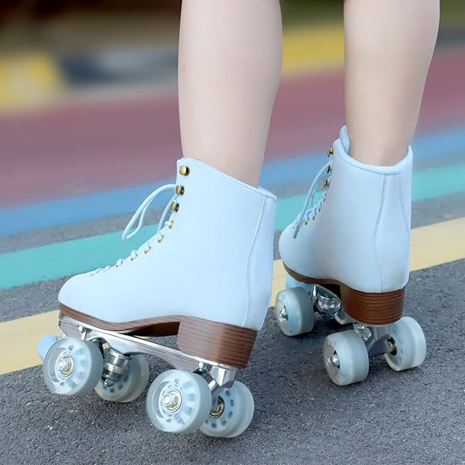 Roller Skates for Women or Men with Height Adjustable Rubber Stoppers Retro Suede Quad Roller Skates for Outdoor and Indoor
