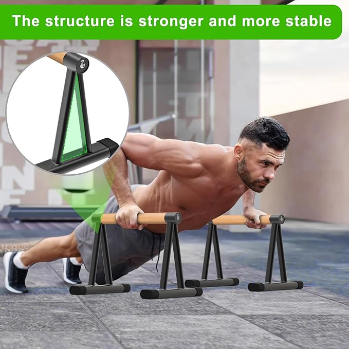 Dolibest Push Up Bar, 12'' High Parallettes Bars with 8 Rubber Feet & Comfortable Handle, Dip Bars with Stable Triangle Base for Calisthenics, Handstand, Gym & Home Exercise, Easy Assembly (600LB)