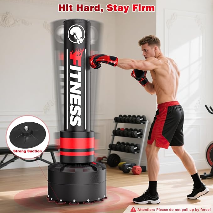 Freestanding Punching Bag for Adults - Heavy Boxing Bag with 12oz Boxing Gloves and Wristband for MMA, Kickboxing, Home Gym Training