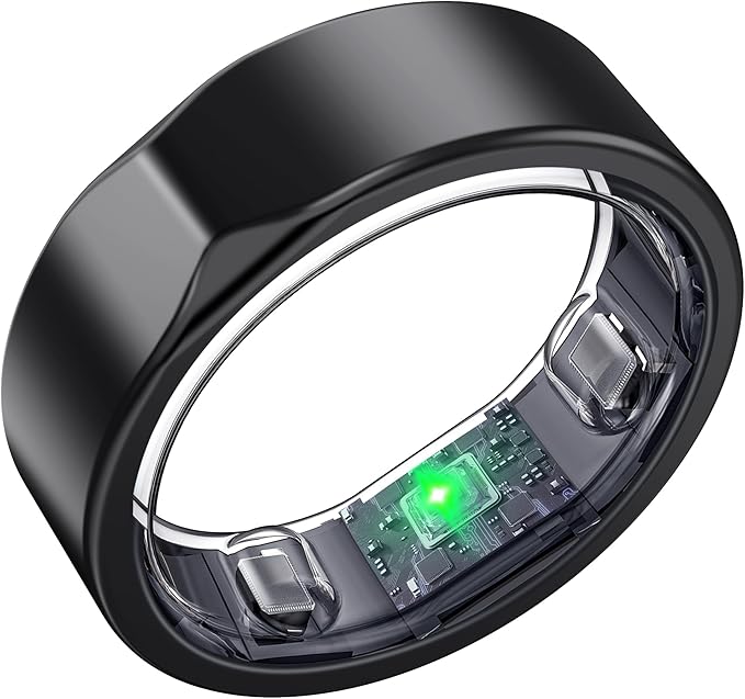 Smart Ring for Women Men - Titanium Health Fitness Tracker Ring with Heart Rate, Step Counting, Calories, Sleep & Stress Monitor for iPhone and Android, No Subscription Fee (Black, 7)