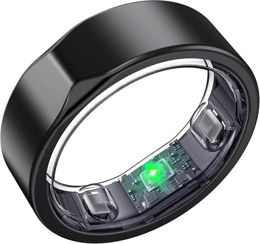 Smart Ring for Women Men - Titanium Health Fitness Tracker Ring with Heart Rate, Step Counting, Calories, Sleep & Stress Monitor for iPhone and Android, No Subscription Fee (Black, 7)