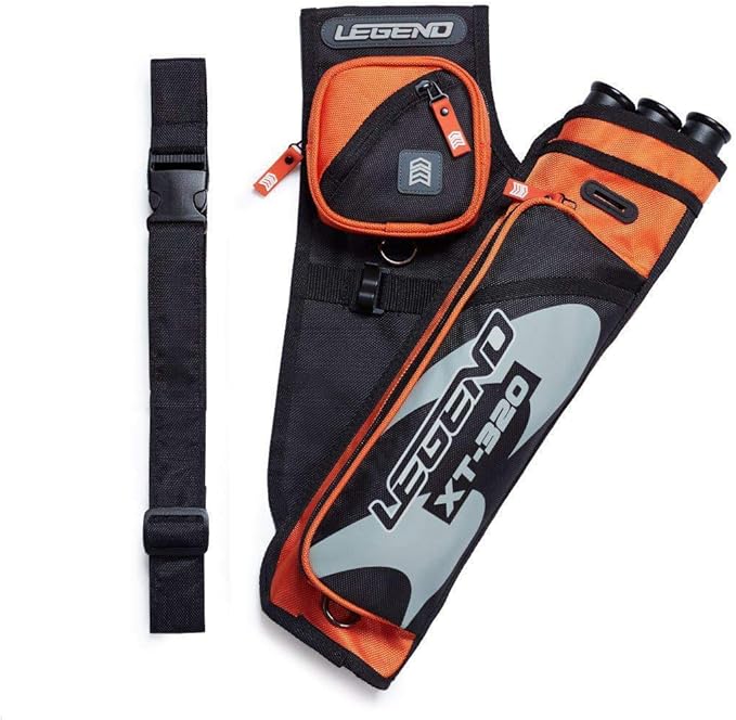 LEGEND XT320 Archery Quivers - Nylon Hip Quivers with 3 Arrow Tube Cases for Target Shooting - Adjustable Waist Belt, T-Slot, Storage Compartments for Accessories, Gear, Tools, Release Tab, Score Card