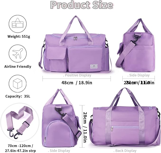 FIORETTO Women's Gym Duffle Bag with Shoes Compartment, 37L Capacity, Ideal for Travel, Gym, Sports, Duffel, Weekender