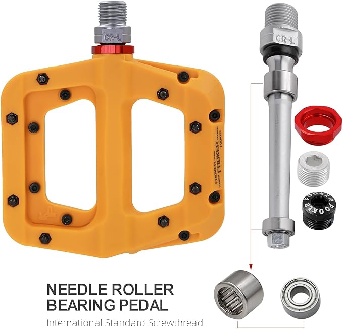 FOOKER MTB Pedals Mountain Bike Pedals 3 Bearing Non-Slip Lightweight Nylon Fiber Bicycle Platform Pedals for BMX MTB 9/16"